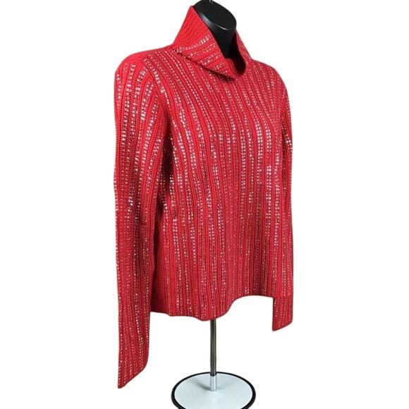 INC International Concepts Women’s Small Red Metallic Turtleneck Sweater - Picture 7 of 16